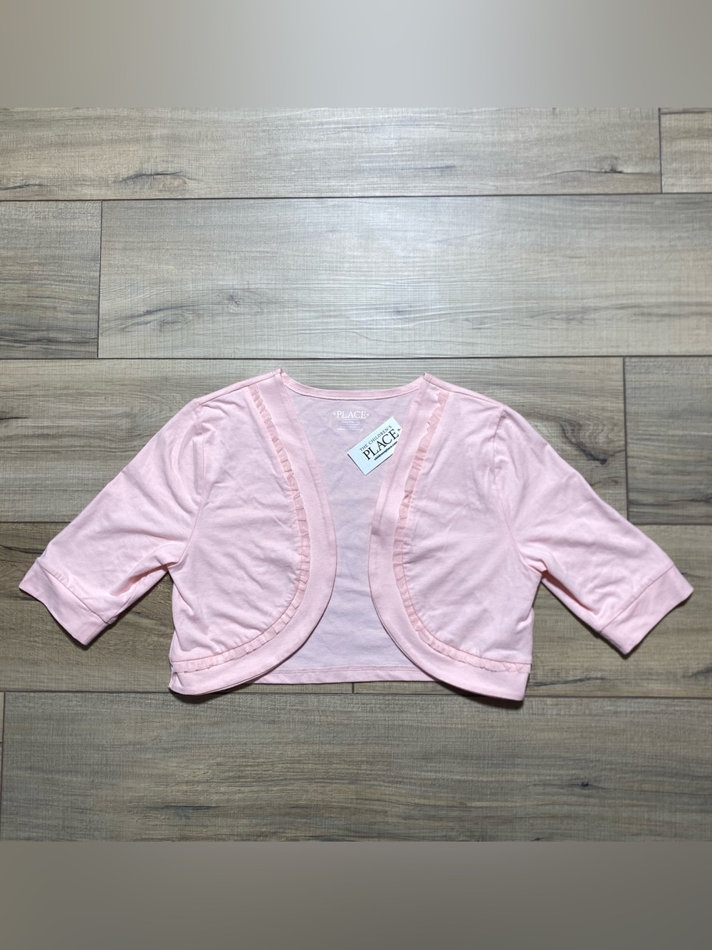 The Childrens Place Girls Quarter Sleeve Mesh‎ Ruffle Open Front Shrug XXL Pink